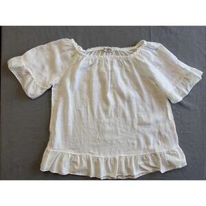 Terzo Millennio Italy White 100% Linen Blouse M Ruffle Hem Boho Top Shirt